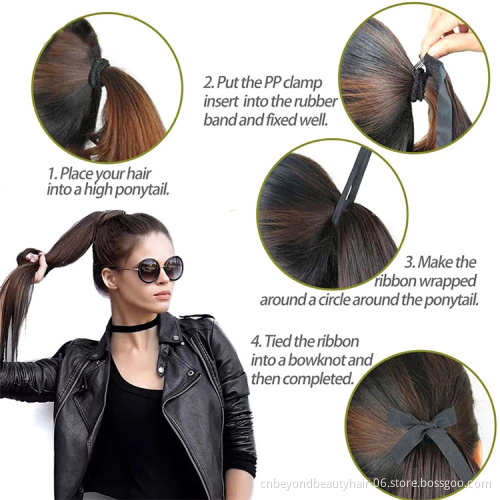 16inch 20inch 24inch Private Label Long Straight Synthetic Ribbon Natural Hair ponytail for Women